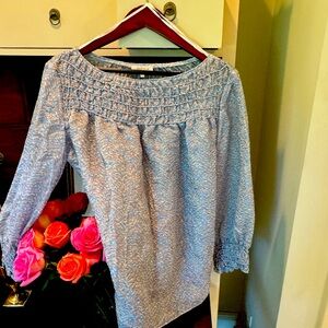 NWT! LAFAYETTE 148 NEW YORK Paley Jacquard Silk Blue Blouse Size L